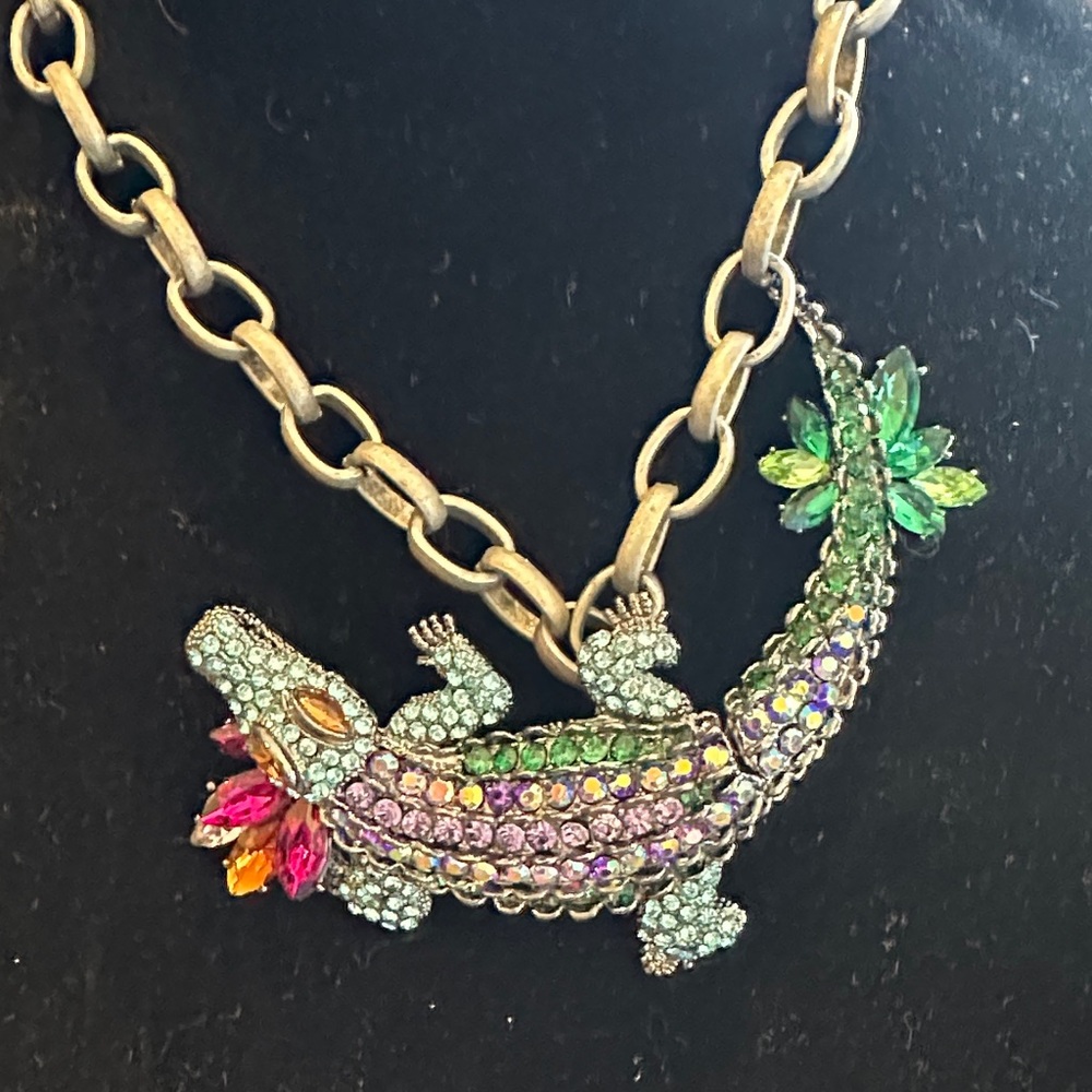 Multi Color Rhinestone Alligator Brooch/Pendant with necklace chain.